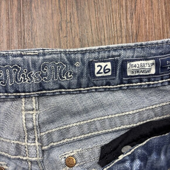 Miss Me Straight Jeans Studded Rhinestones Distressed Light Wash Women’s Size 26 - Picture 5 of 12